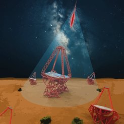 Künstlerische Darstellung von Teleskopgerüsten unter dem Sternenhimmel